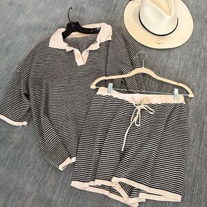 Striped Black and Cream Knit Set